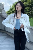 Long Sleeve Cropped White Denim Jackets
