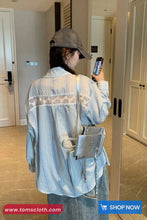 Long Sleeve Striped Lace Hollow Out Patchwork Blouse Shirt