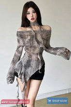 Long Sleeve Slash Neck Off Shoulder Cropped Shirts