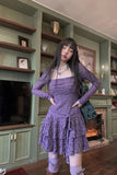 Long Sleeve Square Collar Gothic Style Mini Dress
