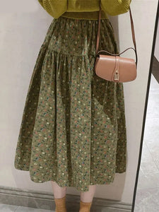 Vintage Simple A-Line Floral Green Skirts
