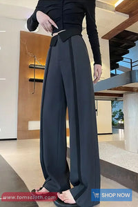 High Waist Loose Lined Office Long Pants