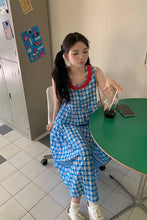 Cute Loves Plaid Pattern O-Neck Long Dress