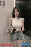 Cute Sexy High Neck Sleeveless Cropped Tops