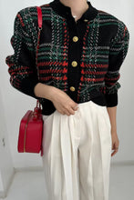 Long Sleeve Striped Plaid Knitted Cardigan Sweater