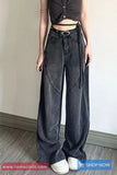High Waist Dark Grey Women Jeans Pants