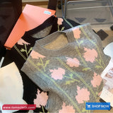 Sleeveless Floral Pattern Vest Sweater