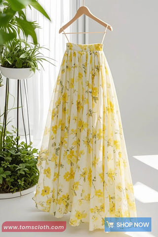 Loose High Waist Sweet Floral Pattern Elegant Skirts