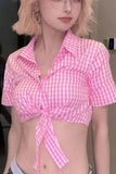 Pink Plaid Cropped Shirt – Soft Feminine Summer Essential