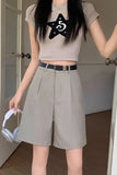 Loose Style Casual Shorts With Belt