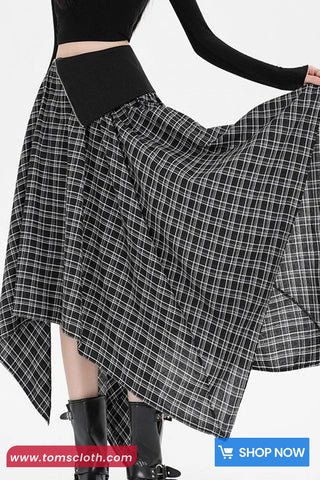 High Waist Loose A-Line Irregular Style Plaid Skirts
