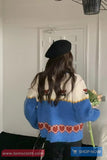 Long Sleeve Retro Heart Pattern Knitted Cardigan Sweater