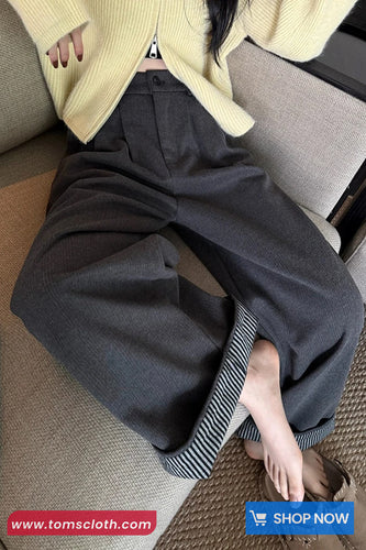 High Waist Striped Patchwork Office Fleece Pants
