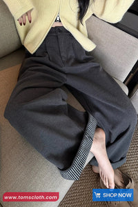 High Waist Striped Patchwork Office Fleece Pants