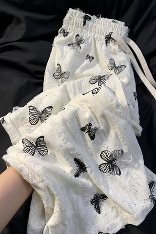 Loose Butterfly Embroidered Pattern Aesthetic Long Pants