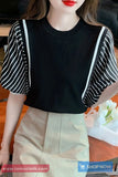 Short Sleeve Striped Contrast Color O-Neck Shirts