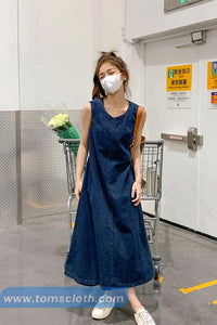 Backless Hollow Out Long Denim Dress