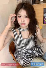 Cute Lace Up Sleeveless Plaid Summer Shirt