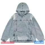 Loose Vintage Hooded Denim Sweatshirt