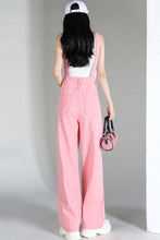 Loose Wide Leg Pink Denim Jumpsuits