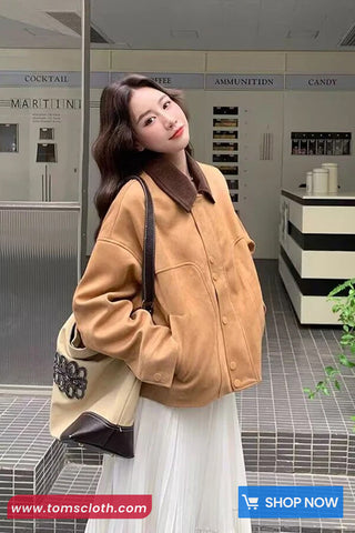 Long Sleeve Turn Down Collar Faux Suede Winter Jacket