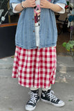 High Waist Red Plaid Loose Pants