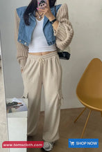 Long Sleeve Denim Patchwork Retro Knitted Cropped Sweater