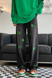 Loose Green Stars Embroidered Hip Hop Jeans Pants