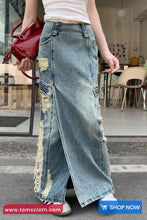 Vintage Side Ripped Long Jeans Skirts