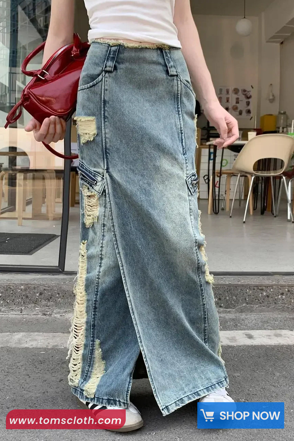 Vintage Side Ripped Long Jeans Skirts
