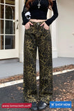 Long Retro Leopard Pattern Straight Pants