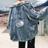 Long Sleeve Hole Ripped Distressed Denim Jacket