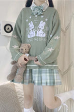 Cute Rabbit Pattern Green Knitted Sweater