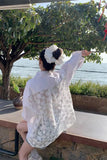 Long Sleeve Lace Patchwork Semi Transparent Blouse Shirt