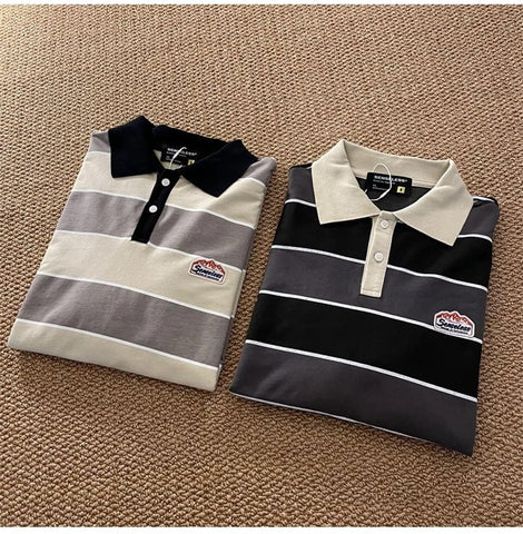 Long Sleeve Turn Down Collar Casual Striped Sweatshirt