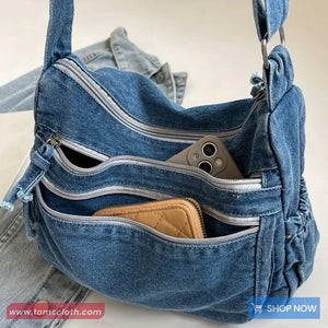 Casual Multi Pockets Denim Shoulder Bag