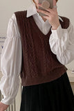 V-Neck Solid Knitted Sleeveless Sweater