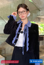 Long Sleeve Ruffle Lace Plaid Cropped Office Coat Jacket