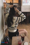 Sailor Collar Striped Knitted Cardigan Sweater