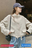Loose Semi High Collar Retro Tweed Jacket