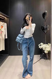 High Waist Retro Multi Button Style Jeans Pants