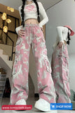 Pink Tie Dye Elastic Waist Cargo Pockets Pants