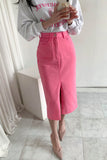 High Waist Front Split Denim Pencil Skirts