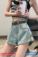 High Waist Brown Outline Denim Shorts