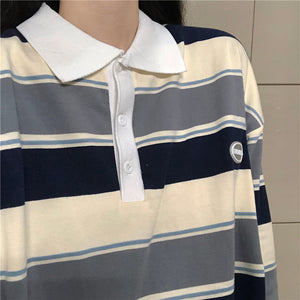 Long Sleeve Turn Down Collar Striped Shirt