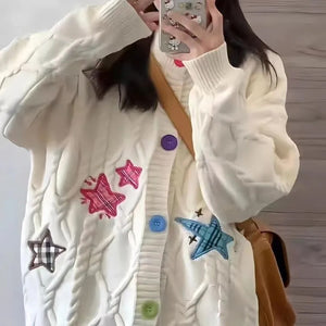 Stars Embroidered Knitted Cardigan Sweater