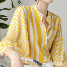 Long Sleeve Yellow Striped Elegant Office Blouse Shirt