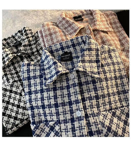 Long Sleeve Retro Houndstooth Blouse Shirts