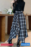 Vintage Woolen Plaid Asymmetrical Midi Skirts