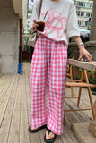 Pink Plaid Casual Long Pants
